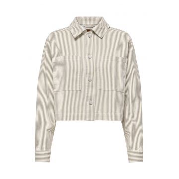 Geaca din denim pentru femei -  bej - cu dungi - croiala regular fit - 100% bumbac