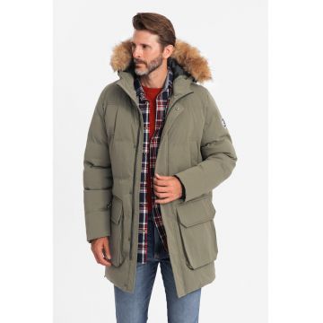 Geaca parka cu detaliu de blana sintetica - Verde masliniu