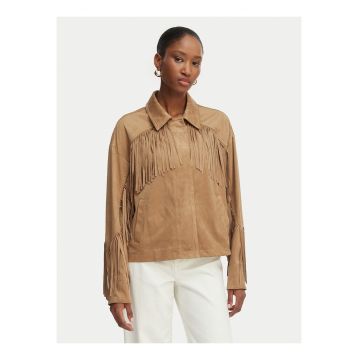 Geaca  piele ecologica - maro - regular fit - poliester