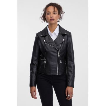 Jacheta biker din piele ecologica cu buzunare cu fermoar - Negru