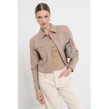 Jacheta-camasa crop cu capse - Maro nisip