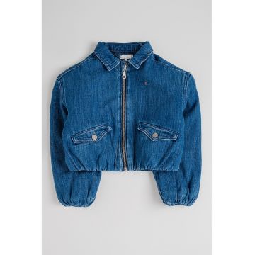 Jacheta crop din denim cu fermoar - Albastru royal