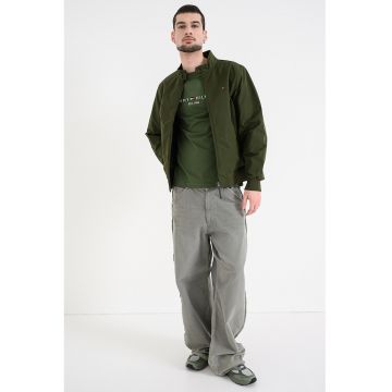 Jacheta cu guler fixat cu nasturi si model harrington - Kaki inchis