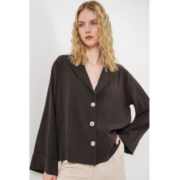 Jacheta dama -  tip blazer supradimensionat - maro mocha - 80% viscoza - 20% nailon