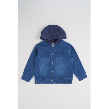 Jacheta de denim cu gluga - Albastru inchis
