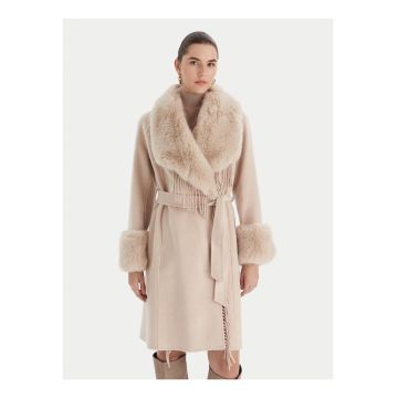 Palton dama -  bej - lana si poliamida - croiala regular fit -