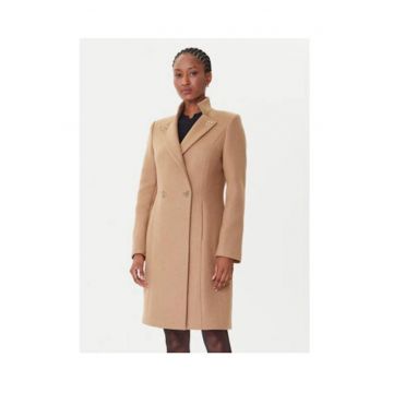 Palton dama -  bej - lana si poliester - croiala regular fit -