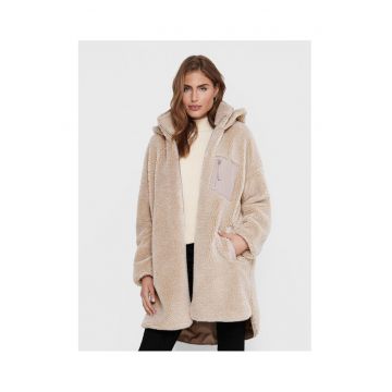 Palton dama -  blana artificiala - casual - bej - poliester -