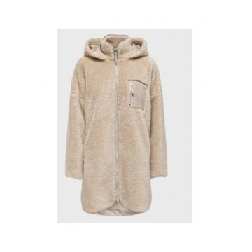 Palton dama -  blana artificiala - casual - bej - poliester -