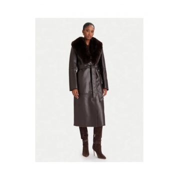Palton dama -  casual - maro - poliuretan - maneca lunga -