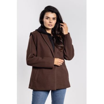 Palton dama -  croiala lejera - inchidere la nasture - poliester - maro -