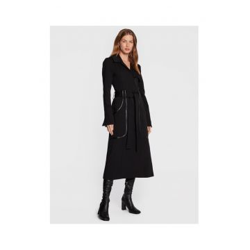 Palton dama -  negru - lana pura - curea in talie -
