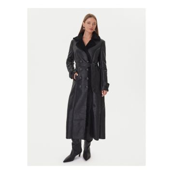 Palton dama -  piele ecologica - negru - casual - poliuretan -