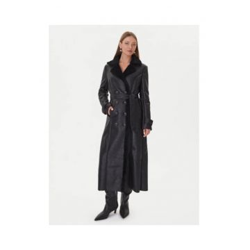 Palton dama -  piele ecologica - negru - casual - poliuretan -