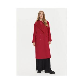 Palton dama -  rosu - lana si poliamida - casual -