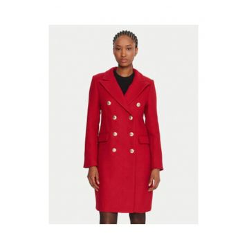 Palton dama -  rosu - lana si poliester - casual -