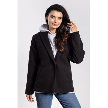 Palton elegant -  neagra - poliester - cu guler - inchidere cu nasturi -