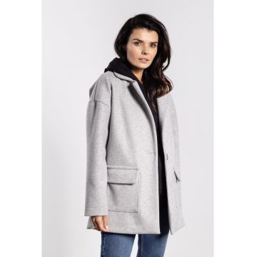Palton pentru dama -  oversize - gri - poliester - cu buzunare