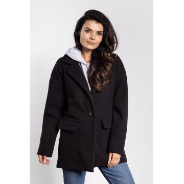 Palton pentru dama  oversize - neagra - poliester - cu buzunare practice