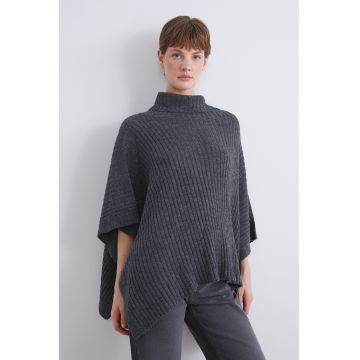 Poncho striat cu guler inalt - Gri inchis
