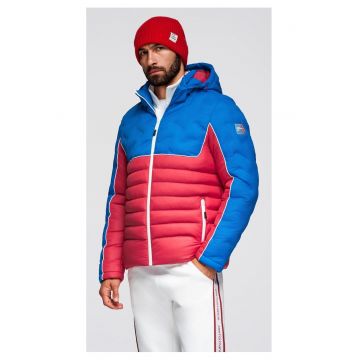 Geaca cu gluga si model colorblock - Albastru