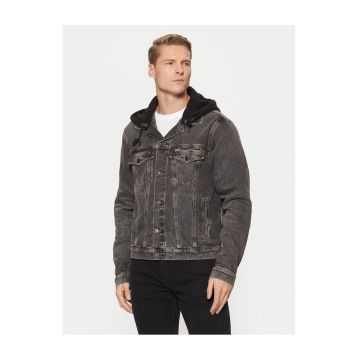Geaca de blugi barbati  gri - denim - cu gluga