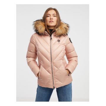 Geaca de iarna cu gluga matlasata cu puf si pene -