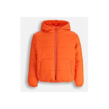 Geaca de tranzitie copii  portocalie - impermeabila - cu gluga - din poliester -