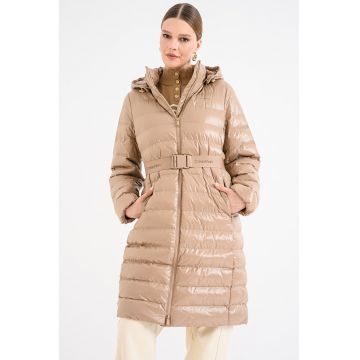 Geaca lunga cu fermoar - Maro camel