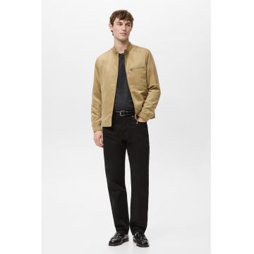 Jacheta biker din piele intoarsa sintetica - Bej