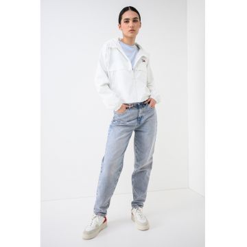 Jacheta crop cu gluga - Alb murdar