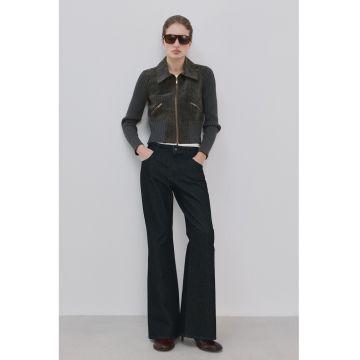 Jacheta crop cu segmente de denim - Gri carbune