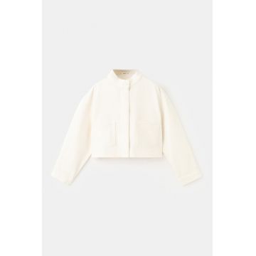 Jacheta crop de denim - Crem