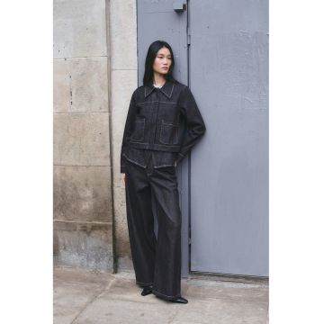 Jacheta crop din denim - Bleumarin