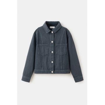 Jacheta de denim cu detalii brodate - Albastru inchis