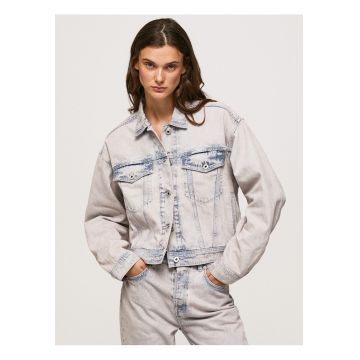 Jacheta din denim cu aspect decolorat -