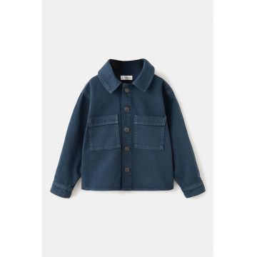 Jacheta din denim cu buzunare cu clapa - Albastru inchis