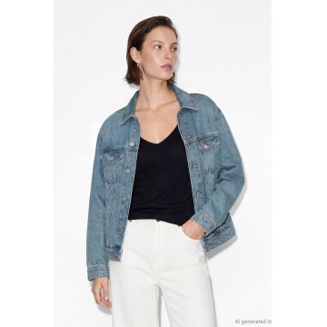 Jacheta din denim cu buzunare cu clapa - Albastru prafuit