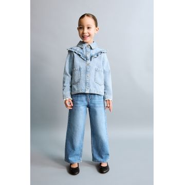 Jacheta din denim cu detalii cu volane - Albastru deschis
