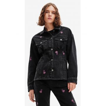 Jacheta din denim cu imprimeu floral -