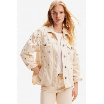 Jacheta din denim cu model floral