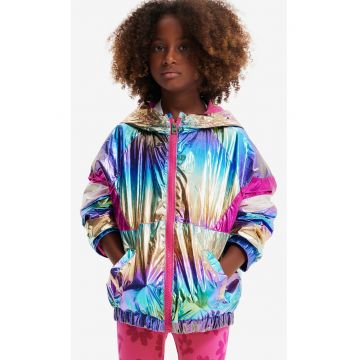 Jacheta holografica cu gluga Rainbow -