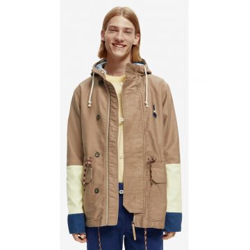 Jacheta scurta din bumbac organic cu model colorblock -