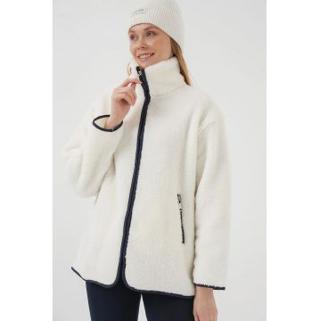 Palton  alb/bleumarin - blana artificiala - fermoar - bumbac -