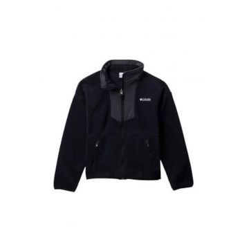 Polar copii -  negru - poliester reciclat - maneci lungi - fermoar -