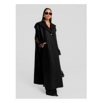 Poncho lung cu gluga Fean - Negru