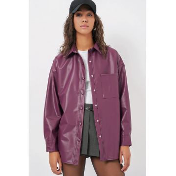 Camasa dama -  supradimensionata - mov - piele - Violet