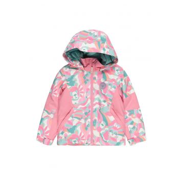 Geaca cu model si gluga - pentru schi - Roz pastel/Verde aquamarin/Alb murdar