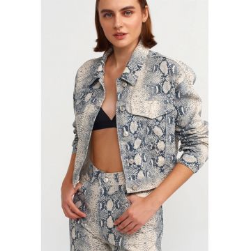 Geaca scurta dama  multicolor - denim - cu nasturi