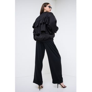 Jacheta bomber cu volane - Negru